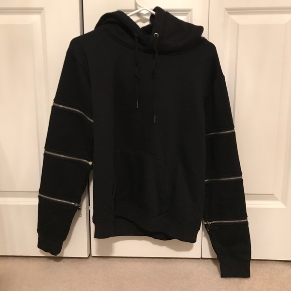 LF Tops - LF Black Hoodie With Zipper Sleeves